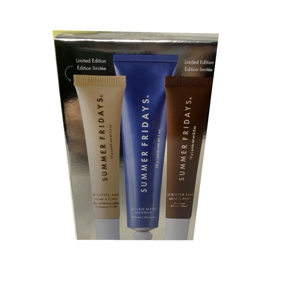 Summer Fridays Holiday Trio Set Lip Butter Balm Hot Cocoa Toasted Jet Lag Mask